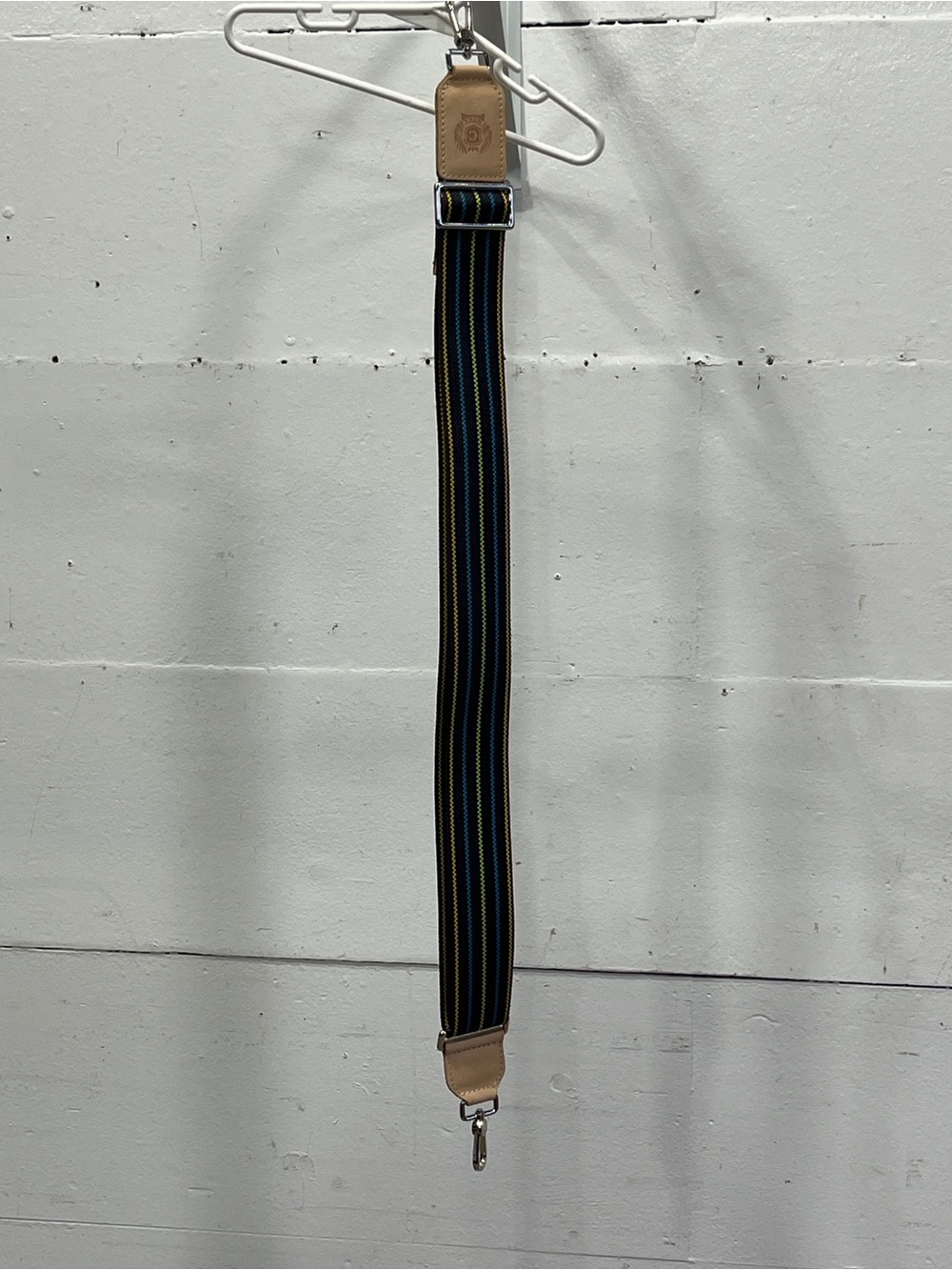 Consuelo Adjustable Kiwi crossbody Stripe Shoulder Strap with Tan Leather Tabs